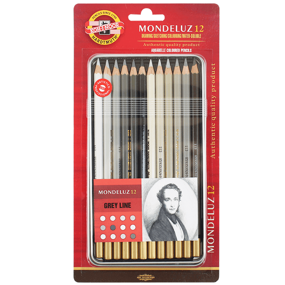 Lápis Aquarelável Mondeluz 12 cores Tons de Cinza